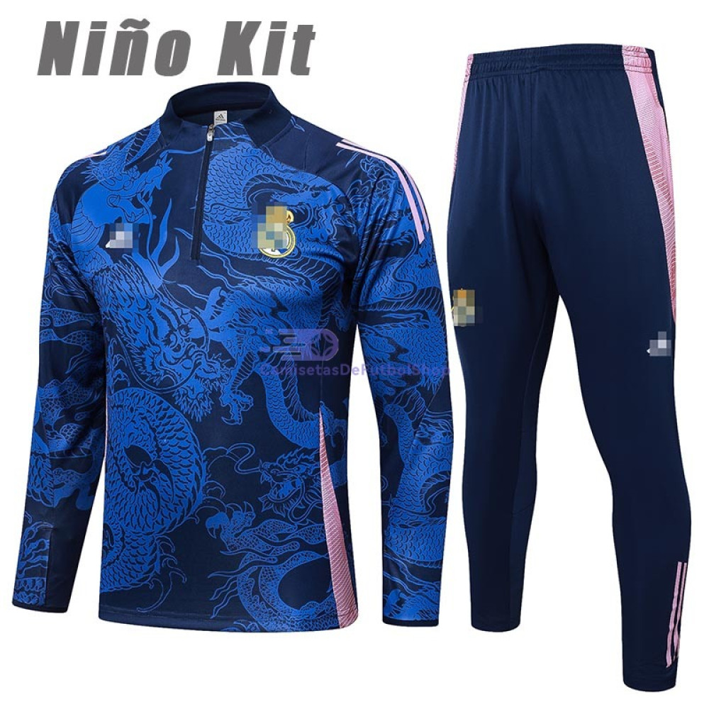 Sudadera De Entrenamiento Real Madrid Azul/Rosa con Estampado 2024/2025 Niño Kit