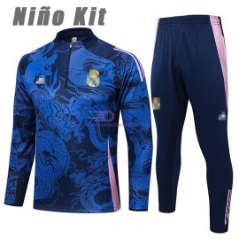 Sudadera De Entrenamiento Real Madrid Azul/Rosa con Estampado 2024/2025 Niño Kit