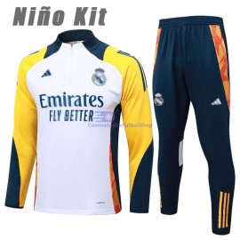 Sudadera De Entrenamiento Real Madrid Blanco/Amarillo 2024/2025 Niño Kit