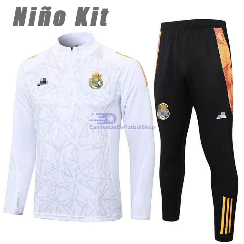 Sudadera De Entrenamiento Real Madrid Blanco/Gris 2024/2025 Niño Kit