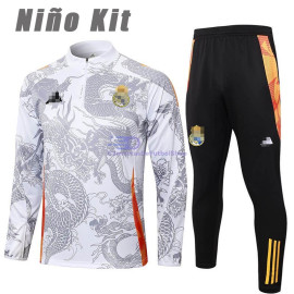 Sudadera De Entrenamiento Real Madrid Blanco/Gris con Estampado 2024/2025 Niño Kit