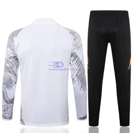 Sudadera De Entrenamiento Real Madrid Blanco/Gris con Estampado 2024/2025 Niño Kit
