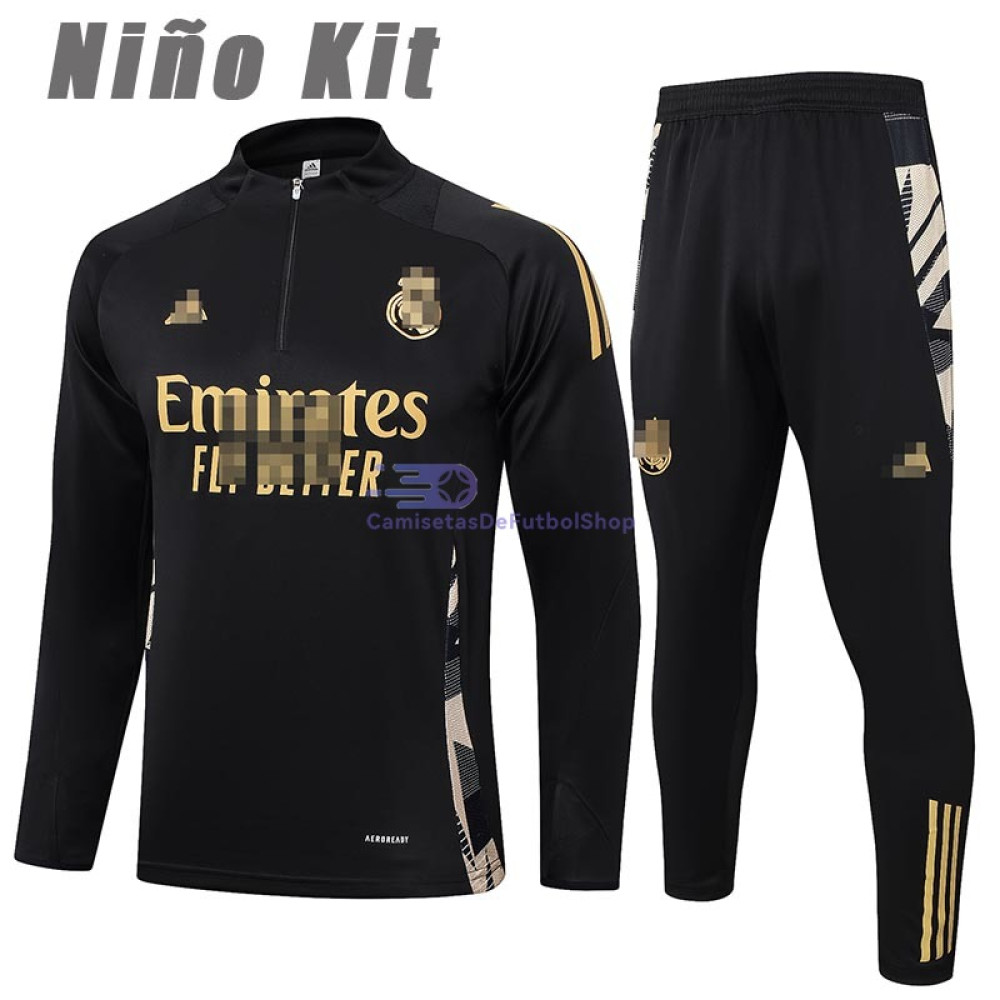 Sudadera De Entrenamiento Real Madrid Negro/Amarillo 2024/2025 Niño Kit