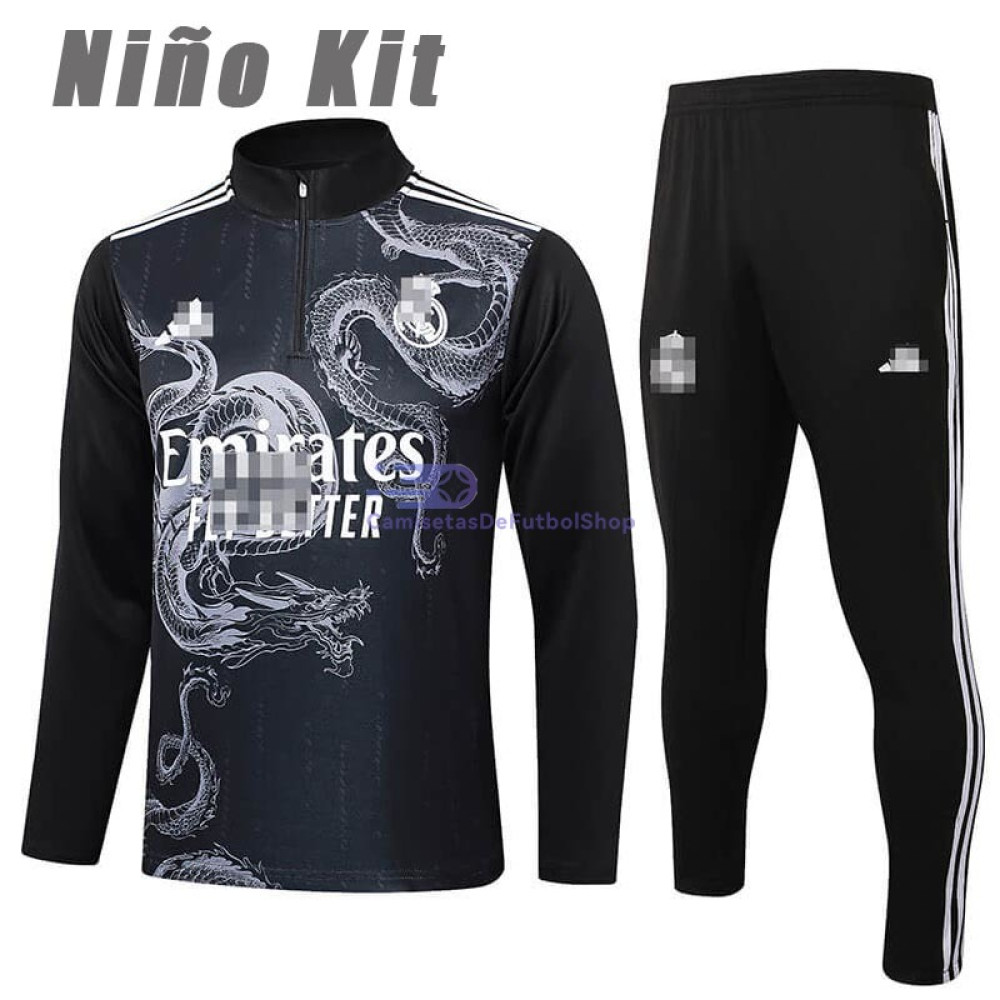 Sudadera De Entrenamiento Real Madrid Negro con Estampado 2024/2025 Niño Kit