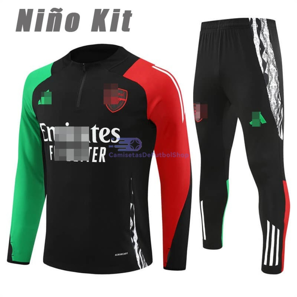 Sudadera De Entrenamiento Arsenal Negro/Verde/Rojo 2024/2025 Niño Kit