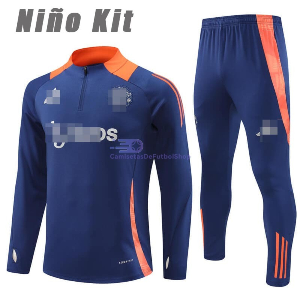 Sudadera de Entrenamiento Manchester United Azul Marino/Naranja 2024/2025 Niño Kit