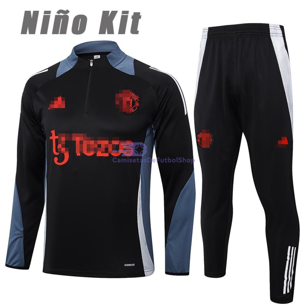 Sudadera de Entrenamiento Manchester United Negro 2024/2025 Niño Kit