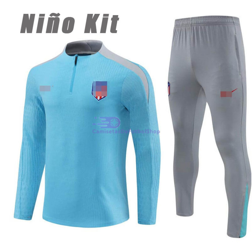 Sudadera de Entrenamiento Atlético de Madrid Azul/Gris 2024/2025 Niño Kit (El Escudo Anterior)