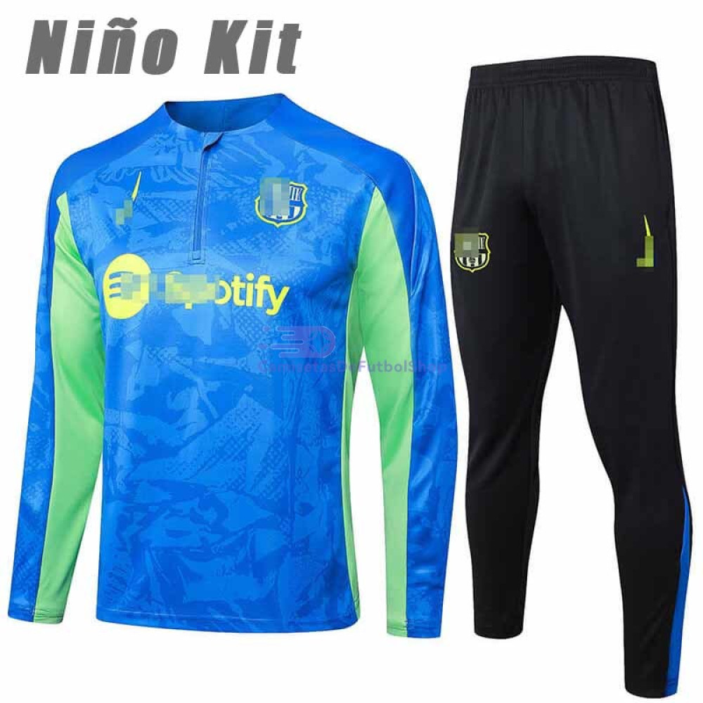 Sudadera De Entrenamiento Barcelona Azul/Verde 2024/2025 Niño Kit