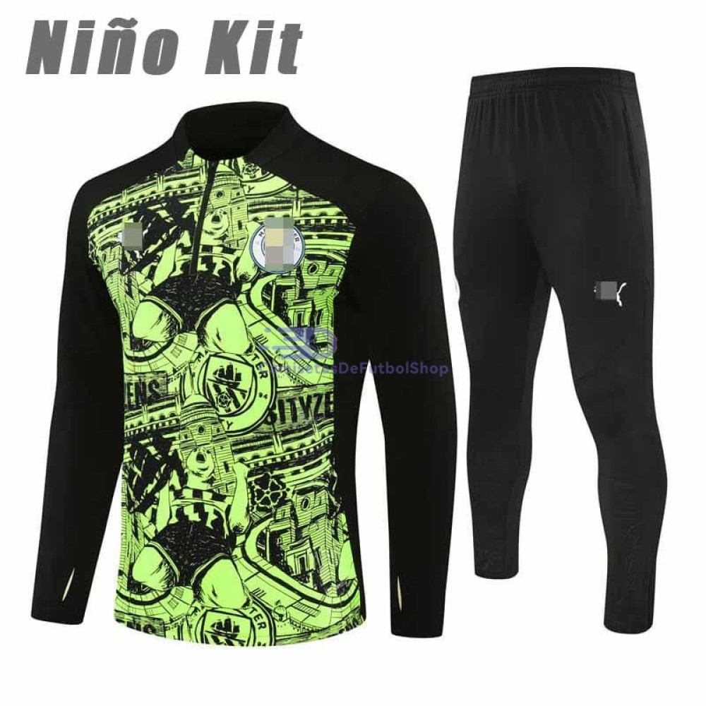 Sudadera de Entrenamiento Manchester City Negro/Verde 2024/2025 Niño Kit