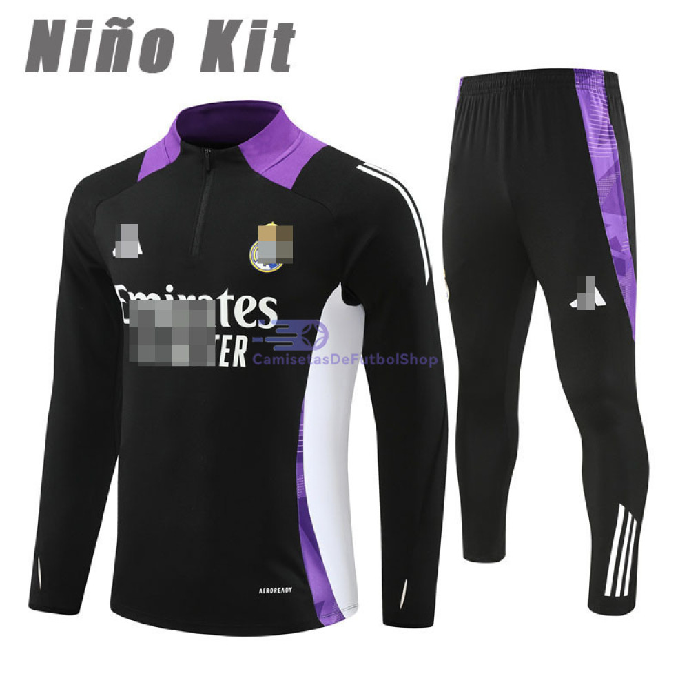 Sudadera de Entrenamiento Real Madrid Negro/Morado 2024/2025 Niño Kit