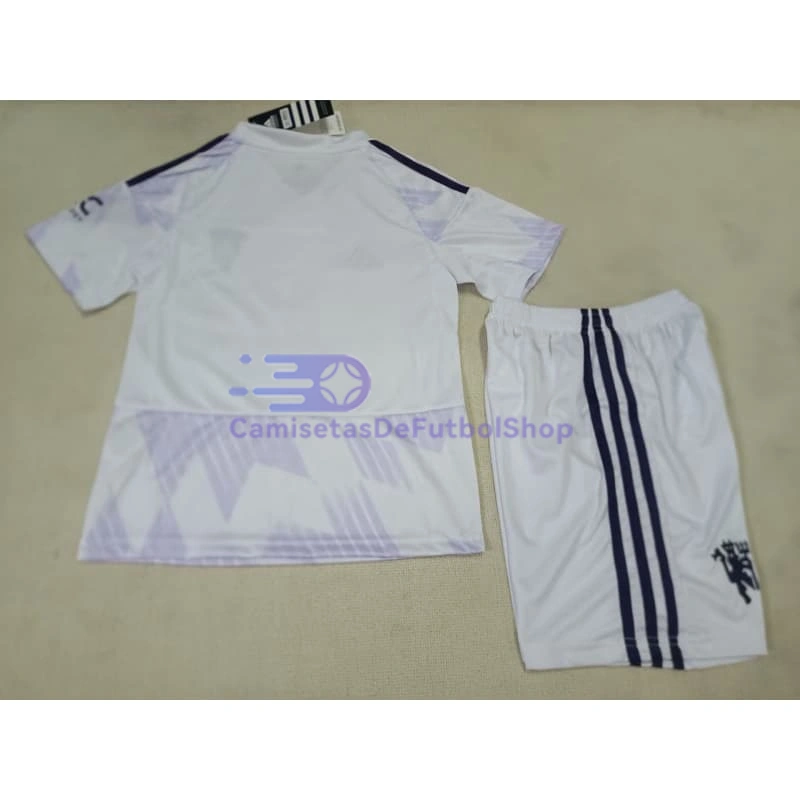 Camiseta Manchester United Blanco/Morado Claro 2025/2026 Niño Kit
