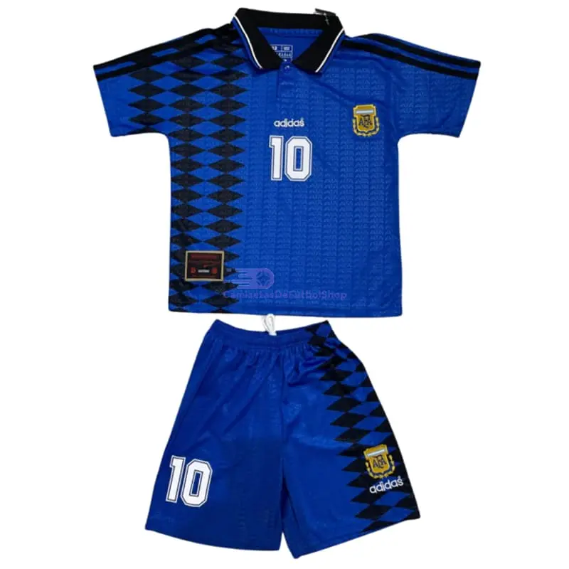 Camiseta MARADONA 10 Argentina 1994 2ª Equipación Retro Niño Kit
