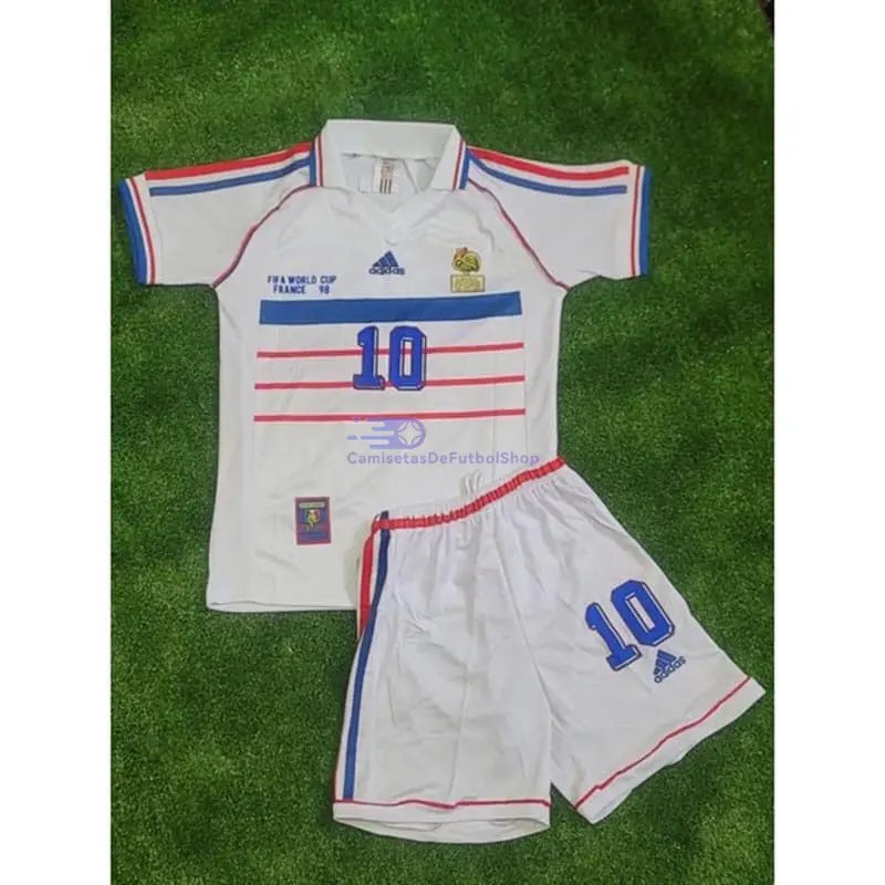 Camiseta ZIDANE 10 Francia 1998 2ª Equipación Retro Niño Kit