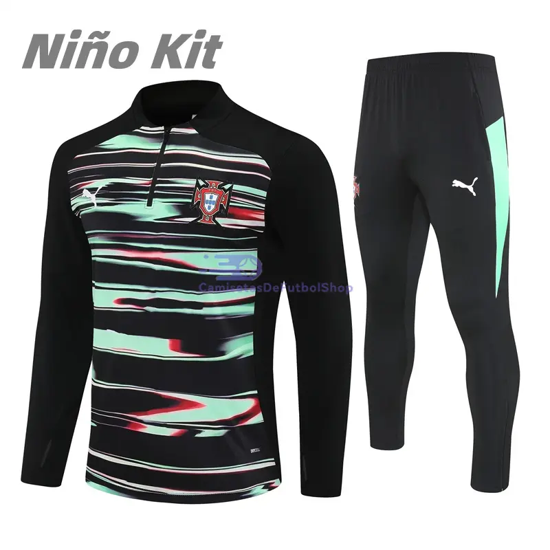 Sudadera De Entrenamiento Portugal Verde/Negro 2025/2026 Niño Kit