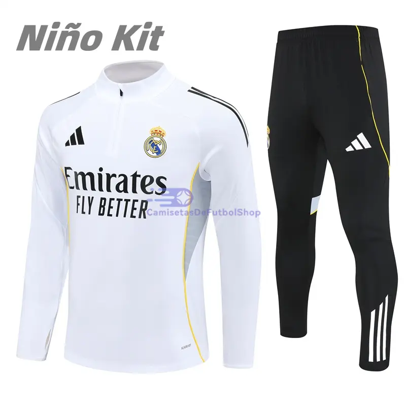Sudadera De Entrenamiento Real Madrid Blanco 2025/2026 Niño Kit