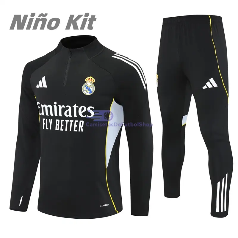 Sudadera De Entrenamiento Real Madrid Negro 2025/2026 Niño Kit