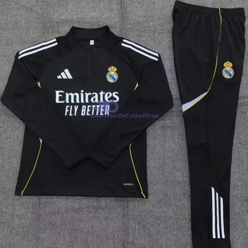 Sudadera De Entrenamiento Real Madrid Negro 2025/2026 Niño Kit