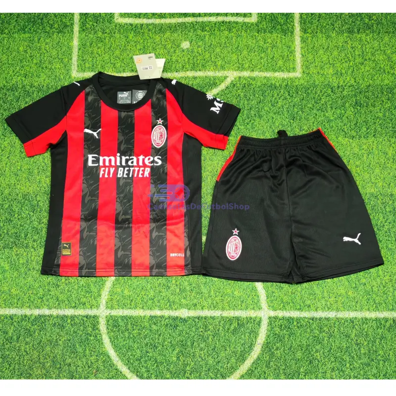 Camiseta AC Milan 2025/2026 1ª Equipación Rojo/Negro Niño Kit