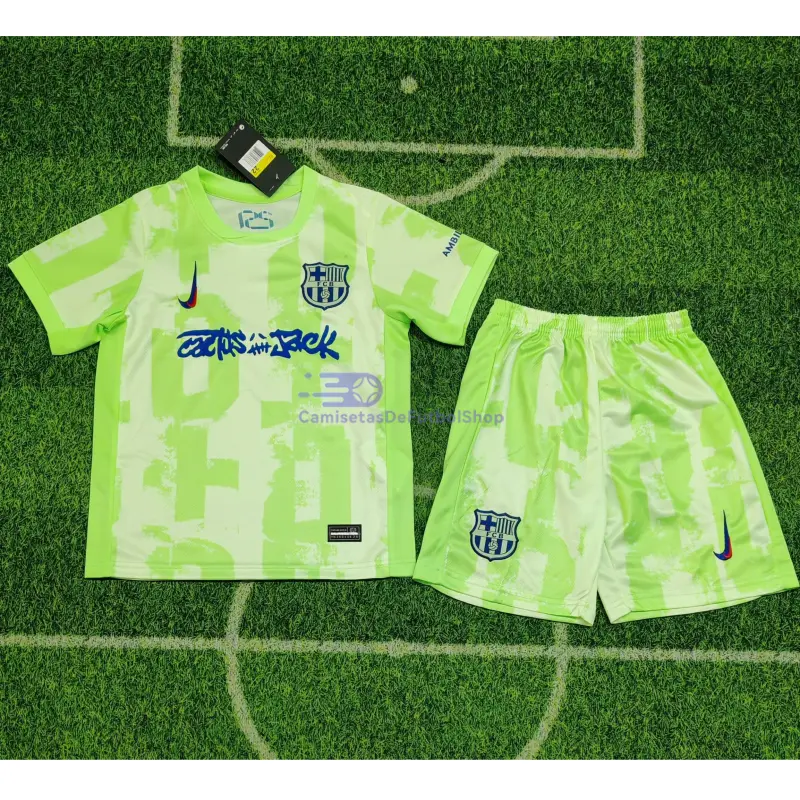 Camiseta Barcelona x Travis Scott Limited Edition 2024/2025 3ª Equipación Verde Niño Kit