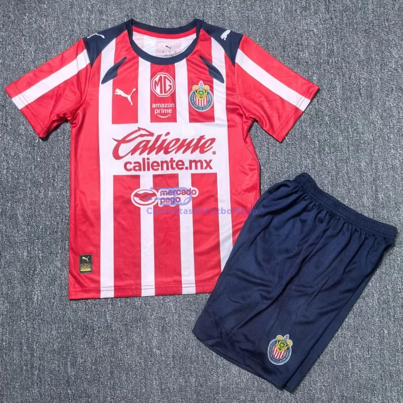 Camiseta Chivas 2025/2026 1ª Equipación Rojo/Blanco Niño Kit