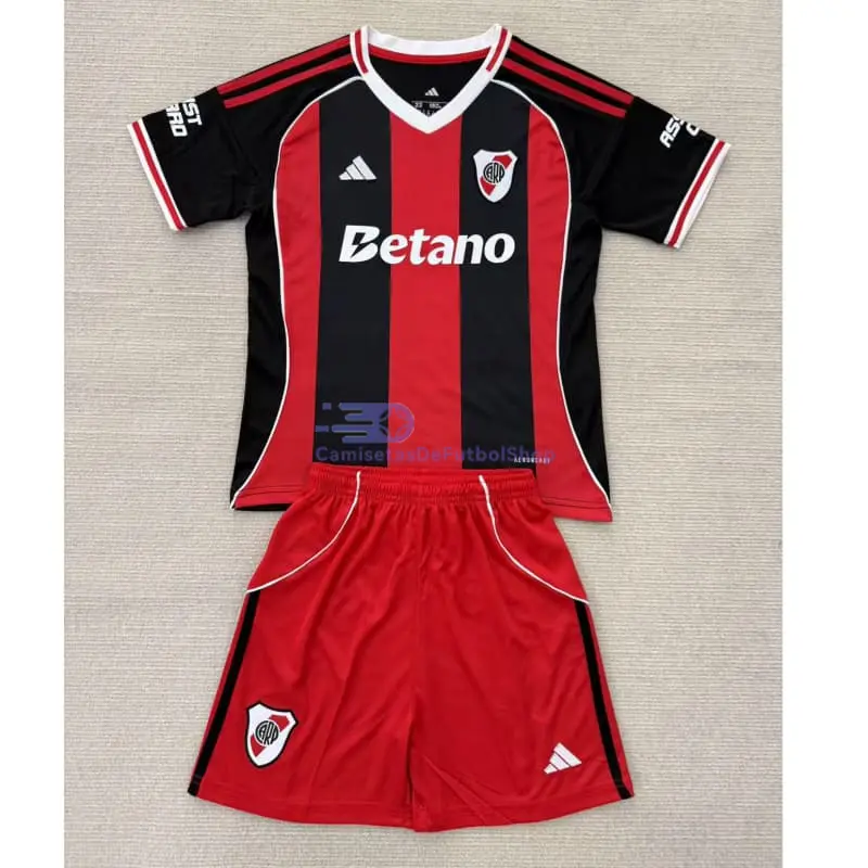 Camiseta River Plate 2025/2026 2ª Equipación Rojo/Negro Niño Kit