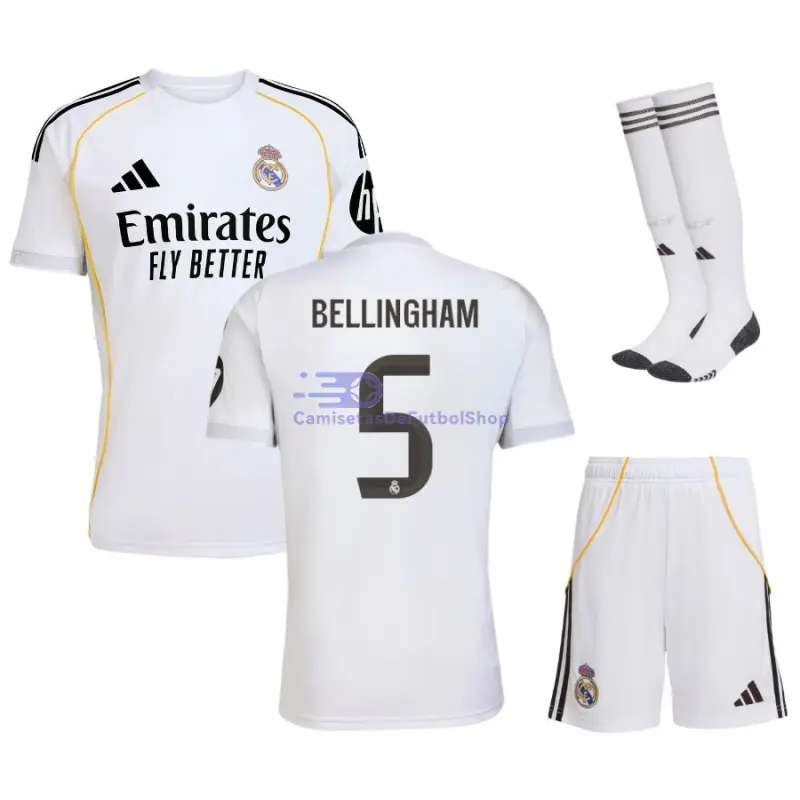Camiseta BELLINGHAM 5 Real Madrid 2025/2026 1ª Equipación Blanco Niño Kit con Parche HP