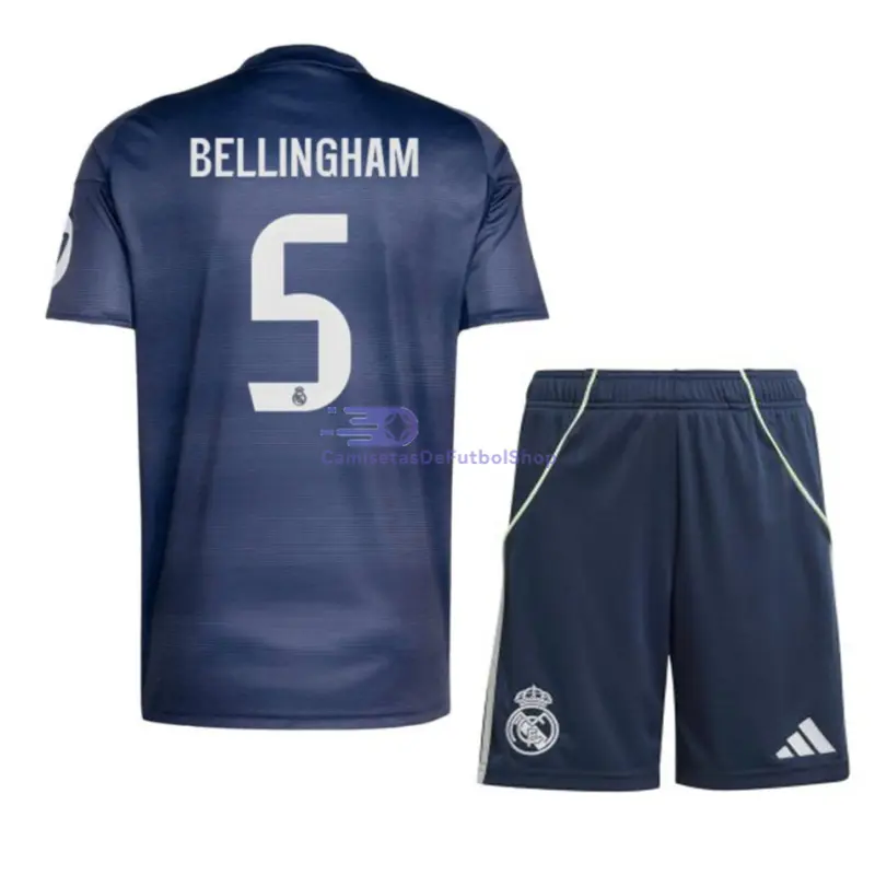 Camiseta BELLINGHAM 5 Real Madrid 2025/2026 2ª Equipación Azul Marino Niño Kit con Parche HP