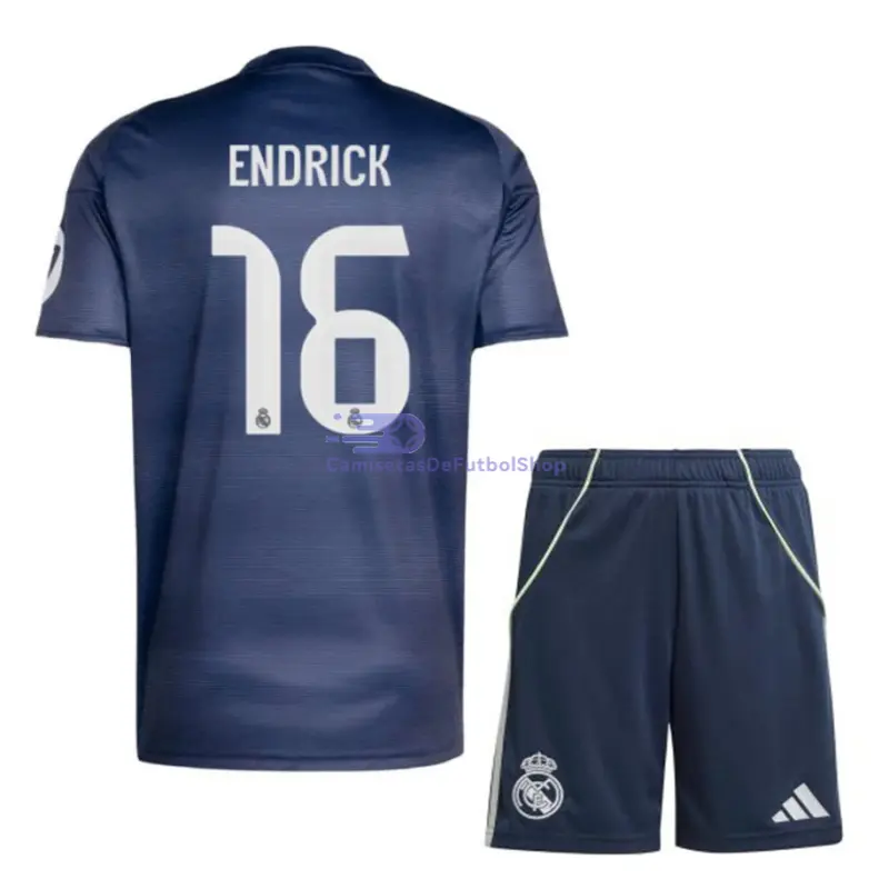 Camiseta ENDRICK 16 Real Madrid 2025/2026 2ª Equipación Azul Marino Niño Kit con Parche HP