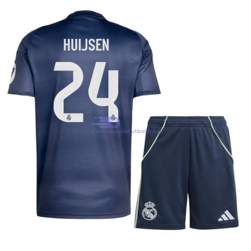Camiseta HUIJSEN 24 Real Madrid 2025/2026 2ª Equipación Azul Marino Niño Kit con Parche HP