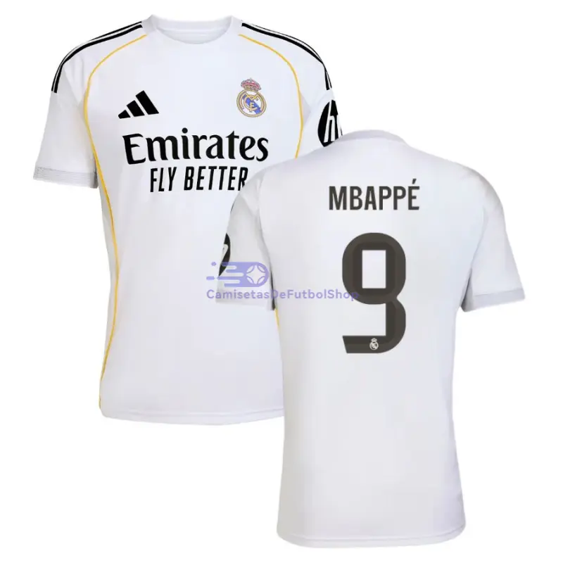 Camiseta MBAPPÉ 9 Real Madrid 2025/2026 1ª Equipación Blanco con Parche HP