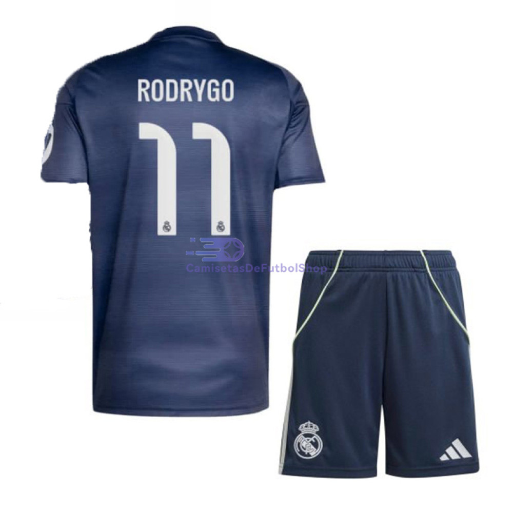 Camiseta RODRYGO 11 Real Madrid 2025/2026 2ª Equipación Azul Marino Niño Kit con Parche HP