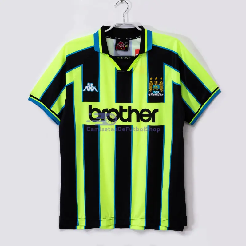 Camiseta Manchester City 1998/99 2ª Equipación Retro Verde Fluorescente/Negro