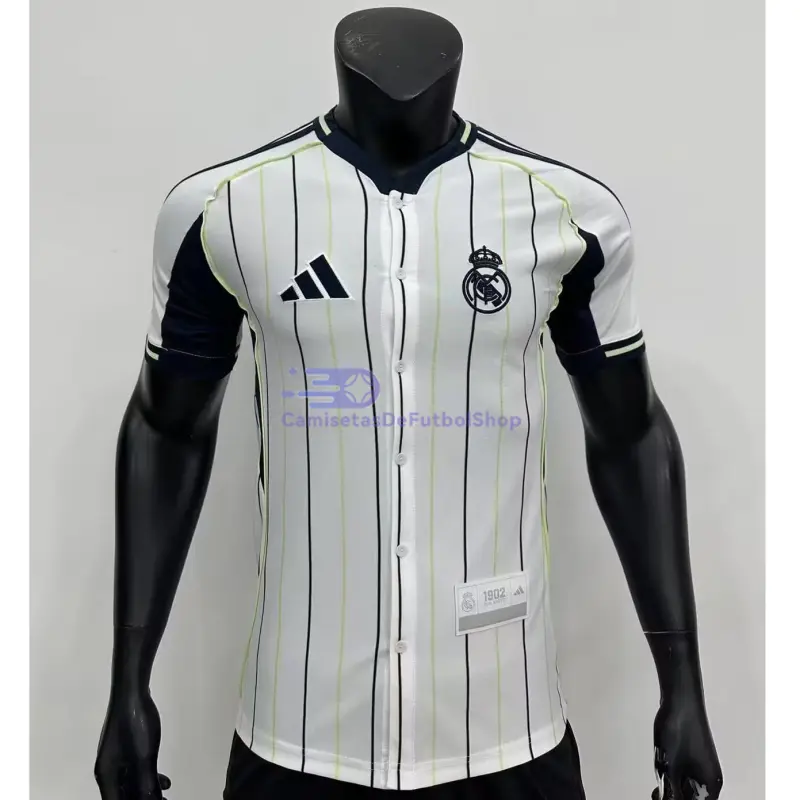 Camiseta Real Madrid 2025/2026 Baseball Shirt Blanco/Azul Marino (EDICIÓN JUGADOR)