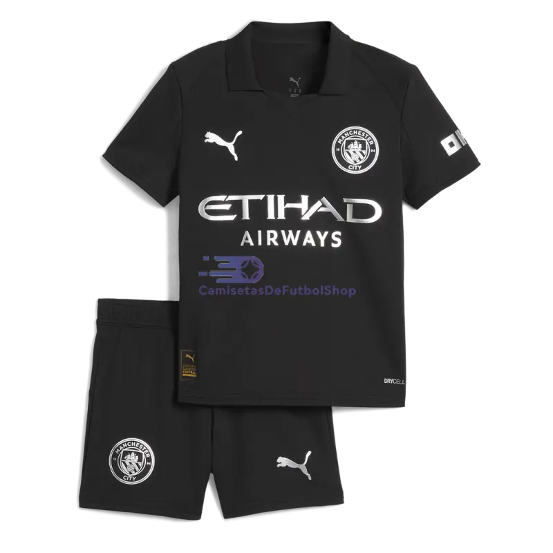 Camiseta Manchester City 2025/2026 2ª Equipación Negro Niño Kit