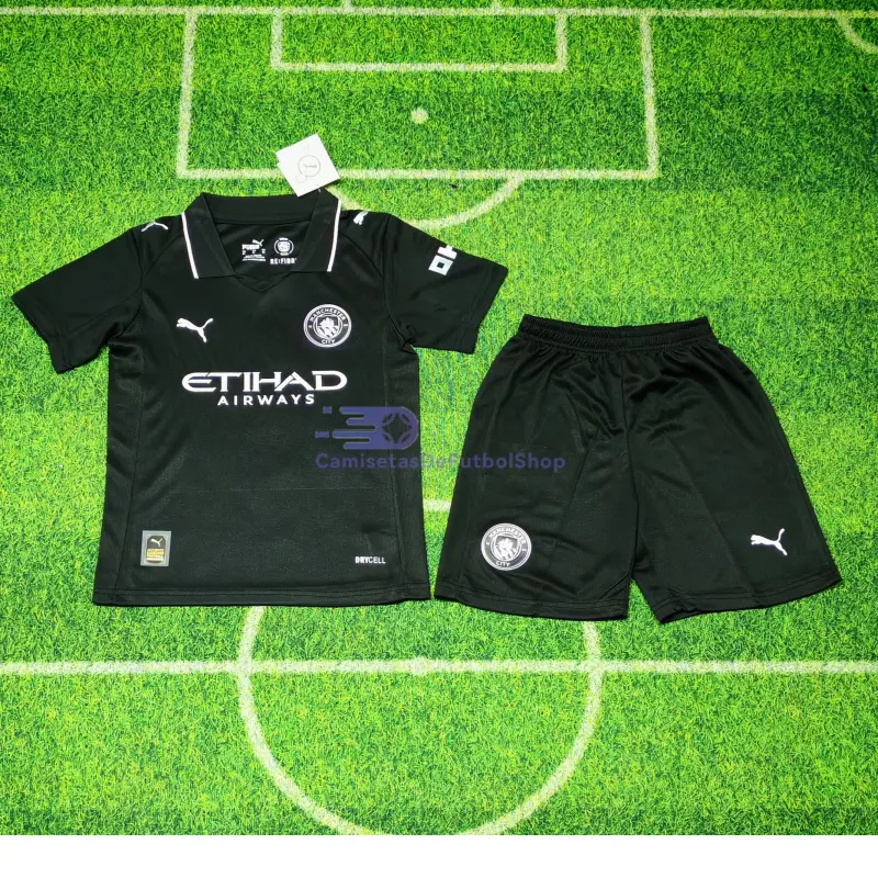 Camiseta Manchester City 2025/2026 2ª Equipación Negro Niño Kit
