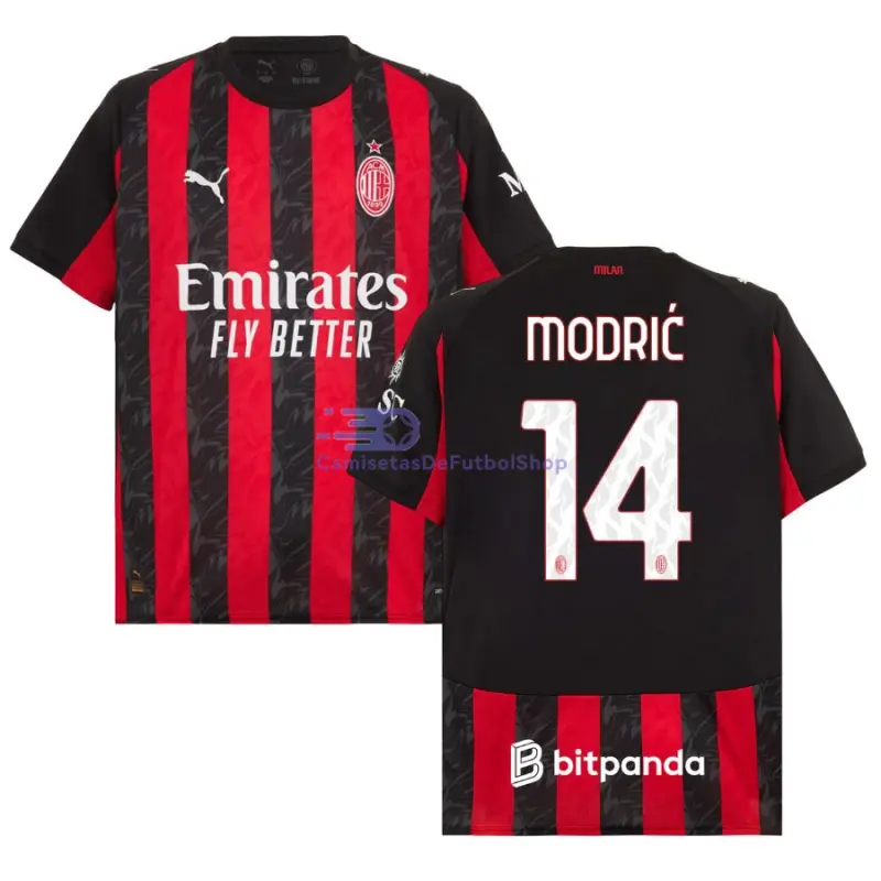 Camiseta MODRIĆ 14 AC Milan 2025/2026 1ª Equipación Rojo/Negro