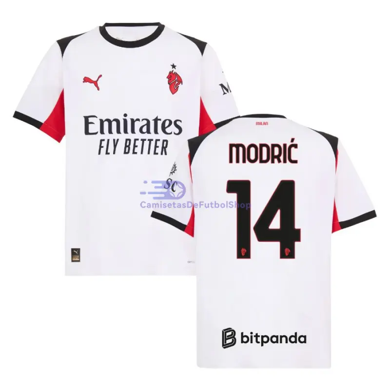 Camiseta MODRIĆ 14 AC Milan 2025/2026 2ª Equipación Blanco