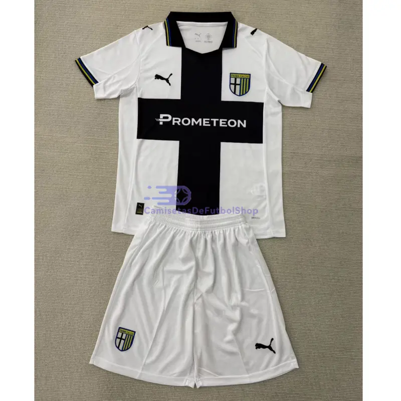 Camiseta Parma Calcio 2025/2026 1ª Equipación Blanco/Negro Niño Kit
