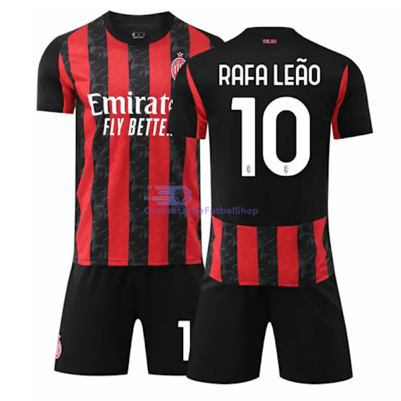 Camiseta RAFA LEÃO 10 AC Milan 2025/2026 1ª Equipación Rojo/Negro Niño Kit