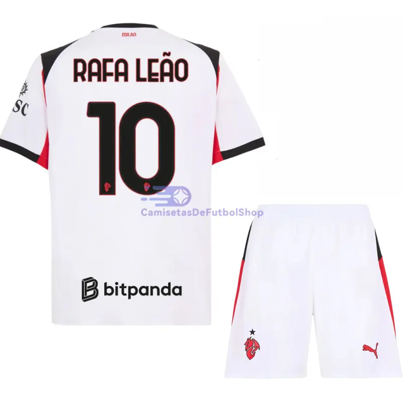 Camiseta RAFA LEÃO 10 AC Milan 2025/2026 2ª Equipación Blanco Niño Kit