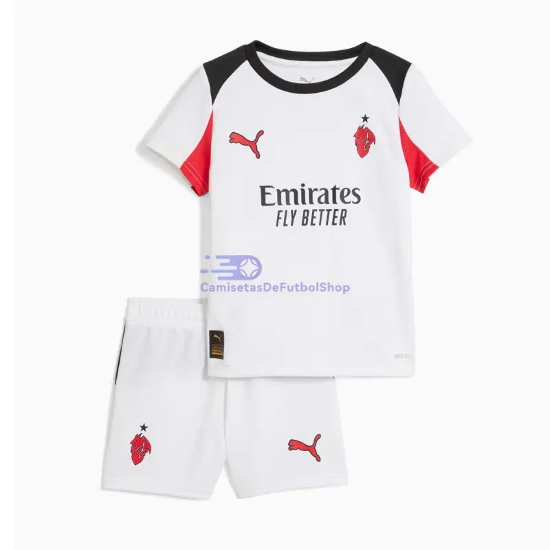 Camiseta AC Milan 2025/2026 2ª Equipación Blanco Niño Kit