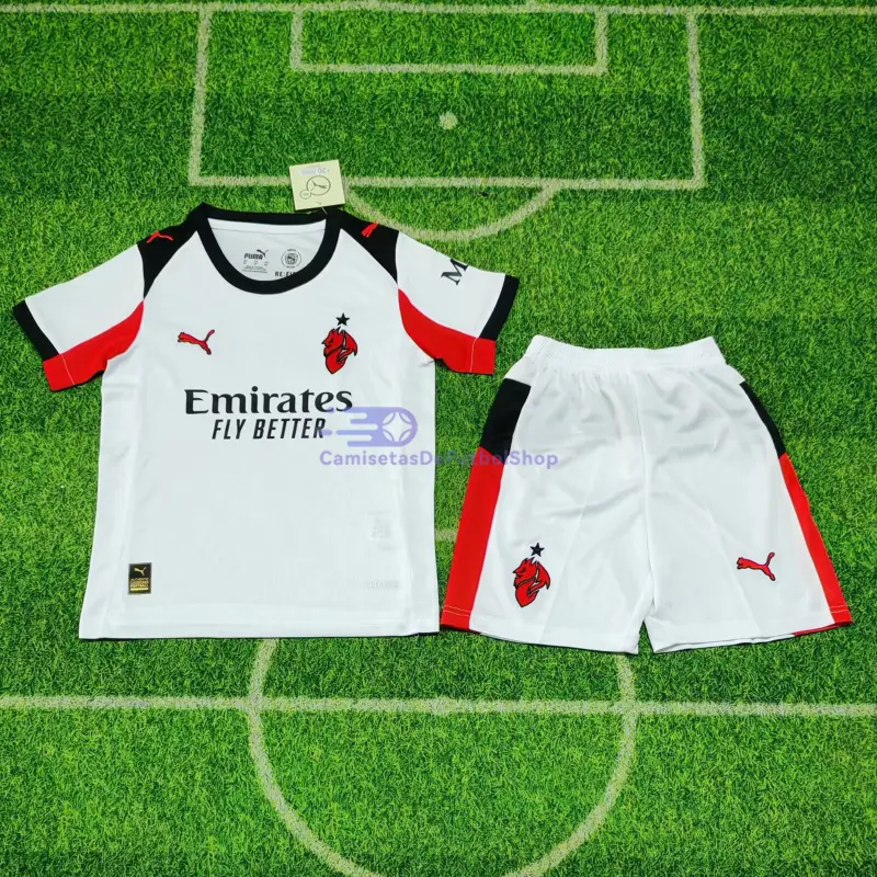 Camiseta AC Milan 2025/2026 2ª Equipación Blanco Niño Kit