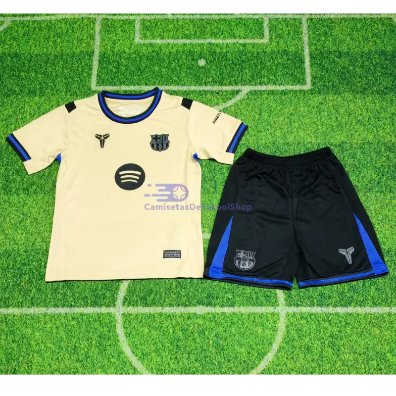Camiseta Barcelona 2025/2026 2ª Equipación Oro Niño Kit