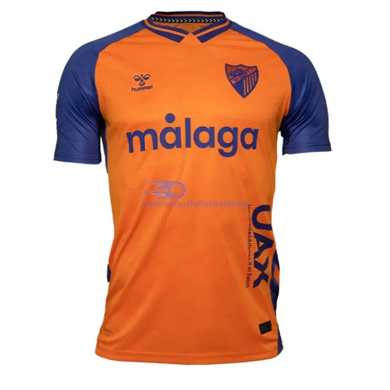 Camiseta Málaga CF 2025/2026 3ª Equipación Naranja/Azul con Parche La Liga