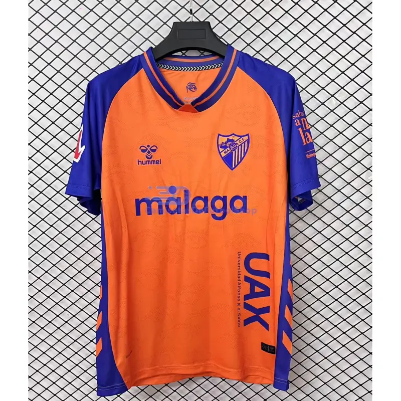 Camiseta Málaga CF 2025/2026 3ª Equipación Naranja/Azul con Parche La Liga