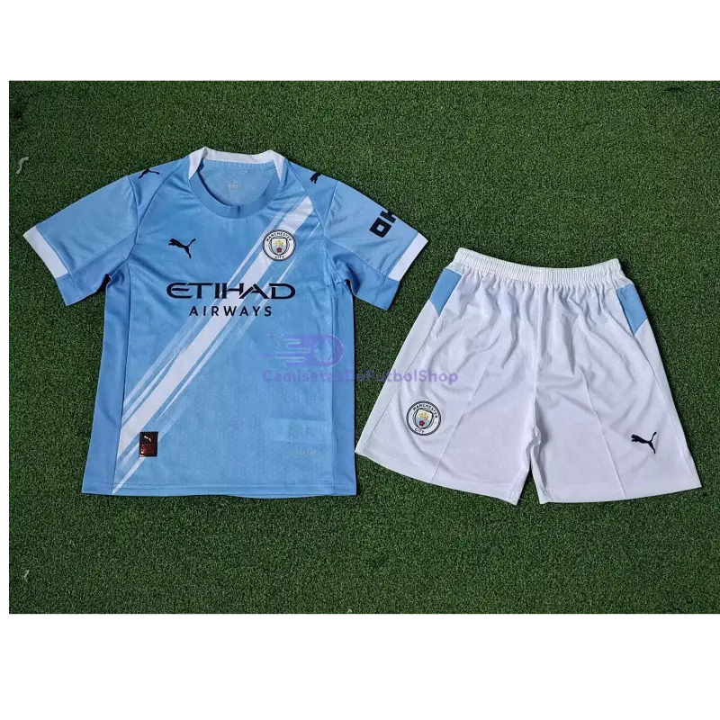 Camiseta Manchester City 2025/2026 1ª Equipación Azul/Blanco Niño Kit (EDICIÓN JUGADOR)