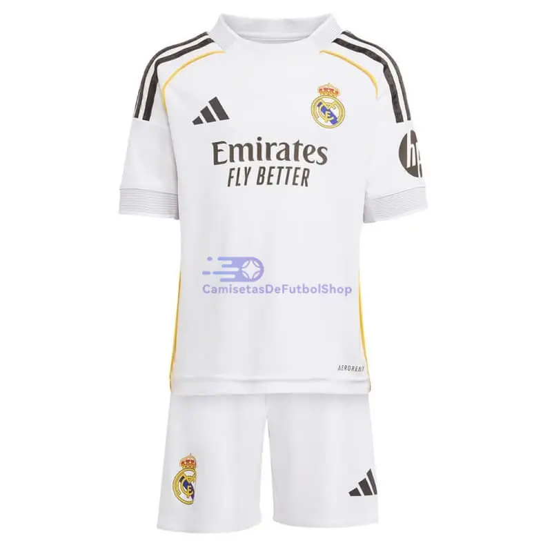 Camiseta MBAPPÉ 10 Real Madrid 2025/2026 1ª Equipación Blanco Niño Kit con Parche HP