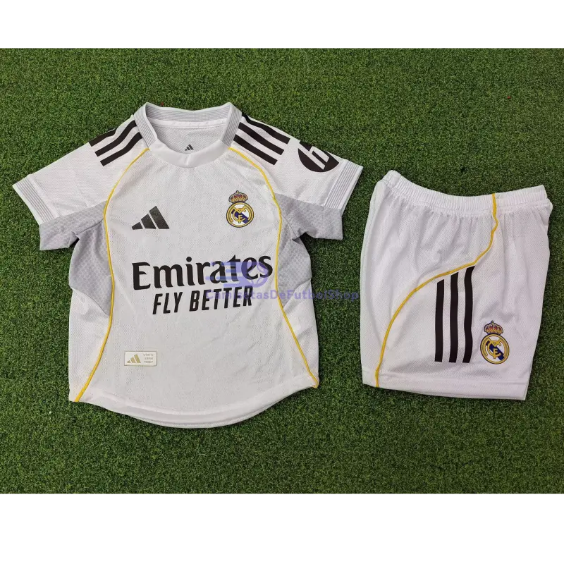 Camiseta Real Madrid 2025/2026 1ª Equipación Blanco Niño Kit con Parche HP (EDICIÓN JUGADOR)