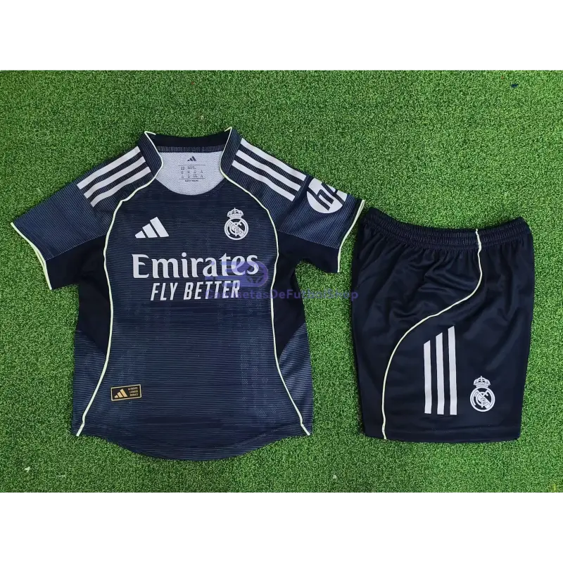 Camiseta Real Madrid 2025/2026 2ª Equipación Azul Marino Niño Kit con Parche HP (EDICIÓN JUGADOR)